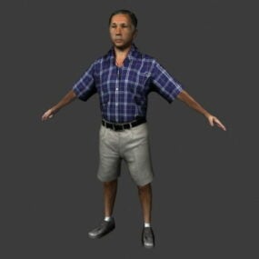 Charakter Asijský starý muž v T Pose 3D modelu