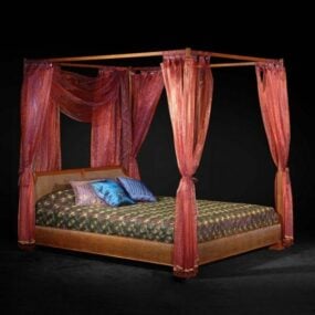 아시아 클래식 캐노피 침대 가구 3D 모델