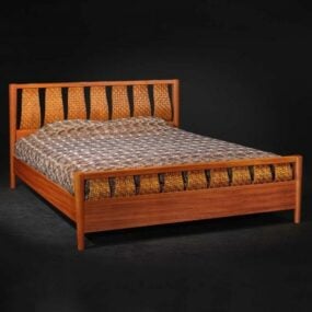مدل سه بعدی تخت خواب چوبی به سبک آسیایی