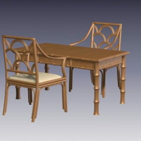 Mesa de comedor y sillas de bambú modelo 3d.