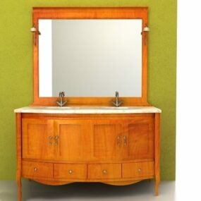 Wooden Bathroom Vanity Double Counter Sink 3d model