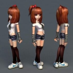 Model 3d Gadis Sekolah Anime sing apik