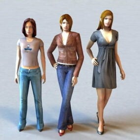 Vacker grupp av tre kvinnor 3d-modell