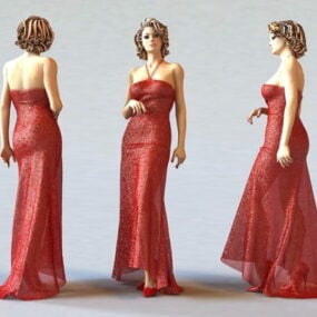 Wunderschönes 3D-Modell der Dame im roten Kleid
