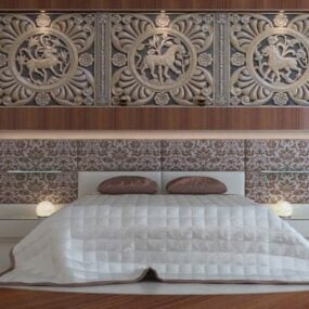Sypialnia Klasyczna dekoracja łóżka Model 3D