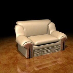 3d модель бежевого шкіряного розкладного дивана