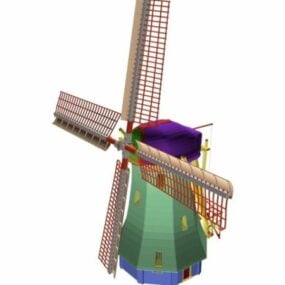 Pequeño molino de viento de madera modelo 3d