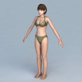 Bikini Asian Woman T-pose 3d model