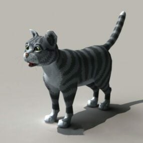Zwarte en grijze kat Rigged 3d-model