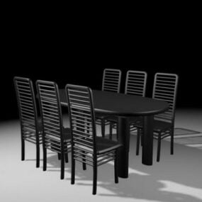 Bộ bàn ăn màu đen mô hình 3d