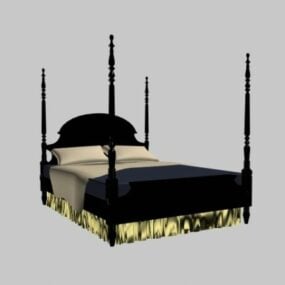 Černá postel s nebesy 3D model