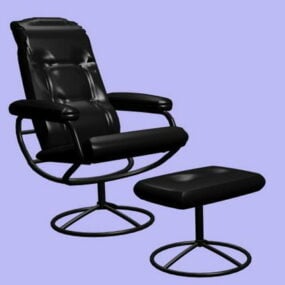 Czarne skórzane krzesło wypoczynkowe i model otomański 3D