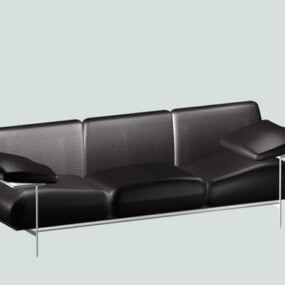Sofá de couro preto com apoio de braço modelo 3d