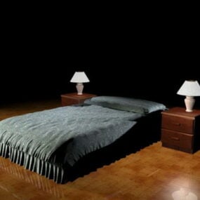 سرير ناعم أسود مع طاولات ليلية نموذج ثلاثي الأبعاد