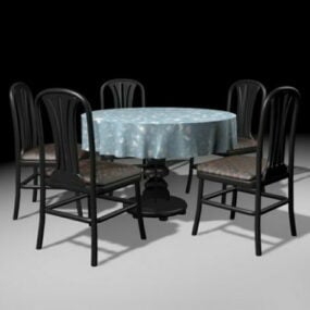 黑木圆形餐桌椅3D模型