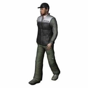 Karakter Siyah Genç Adam Yürüyor 3D model