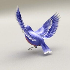 Blå fågel med spridda vingar 3d-modell