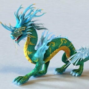 Modelo 3d do dragão chinês azul