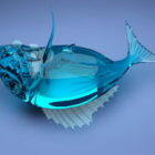 Rzeźba rybna z niebieskiego szkła