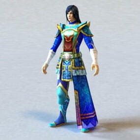 Modelo 3d guerrero anime masculino azul