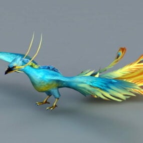 Modelo 3d del pájaro fénix azul