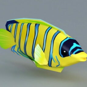 نموذج سمكة مخططة باللونين الأزرق والأصفر ثلاثي الأبعاد