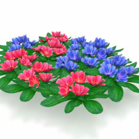 דגם תלת מימד של צמחי פרחים כחול ואדום