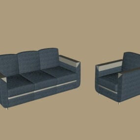 3д модель набора диванов из синей ткани