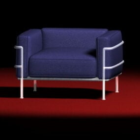 3д модель синего кожаного дивана-кресла