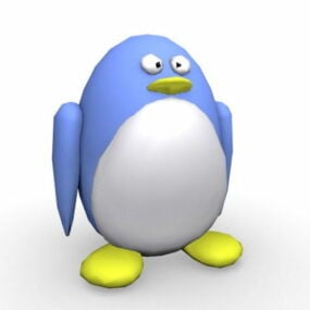 Modelo 3d de personagem de desenho animado de pinguim azul
