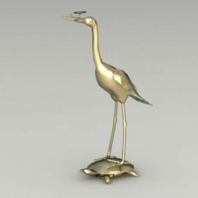 Brass Crane Statue 3d model