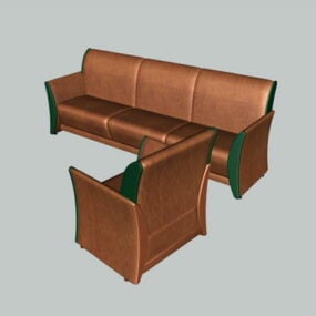 Brown Leather Sofa Set 3d model