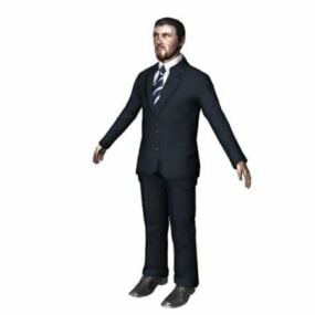 شخصية رجل أعمال يقف على شكل حرف T نموذج ثلاثي الأبعاد