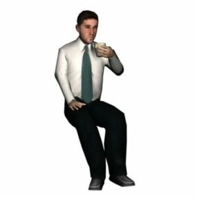 Character Businessman Drinking Coffee 3d model