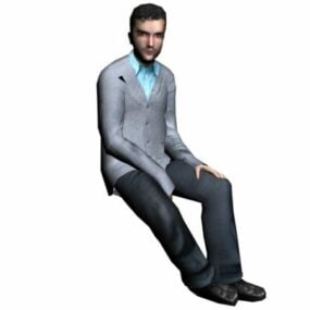 3D модель персонажа-бизнесмена, сидящего