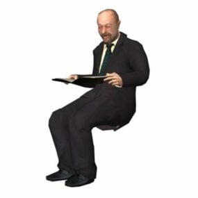 شخصية رجل أعمال مع نموذج مجلد مفتوح ثلاثي الأبعاد