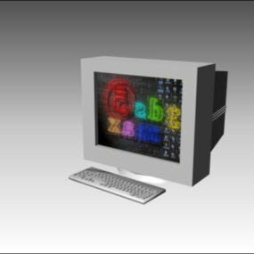 Crt-monitor en toetsenbord 3D-model