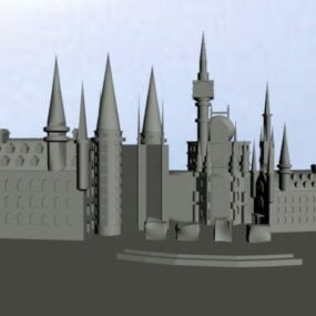 Hill Castle Building Cartoon Style 3d model