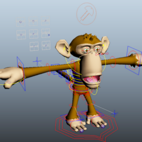 קוף מצויר Rigged דגם תלת ממדי