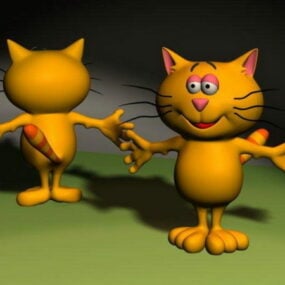 Modelo 3d de personagem de gato de cabeça grande de desenho animado