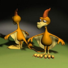 דגם תלת מימד של דמות ציפור דינוזאור מצויר