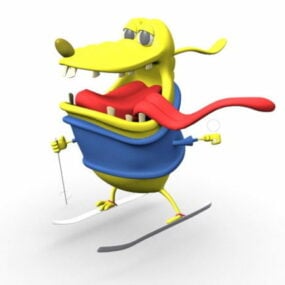 Personaje Dibujos animados Perro Esquí Modelo 3d