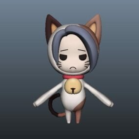 Mô hình 3d nhân vật anime cô gái mèo