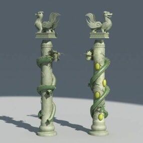 Modelo 3d da coluna da coluna do dragão chinês