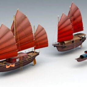 中国のジャンク船とボートの3Dモデル