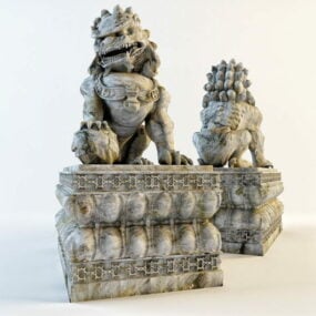 3D-Modell der chinesischen Steinlöwenstatue