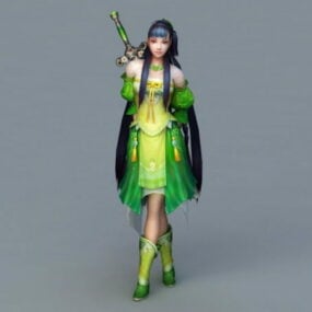 Kinesisk sverdkvinne Rigged 3d modell