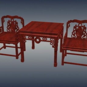 Chinese Antique Mahogany Furniture Chair Table 3d model