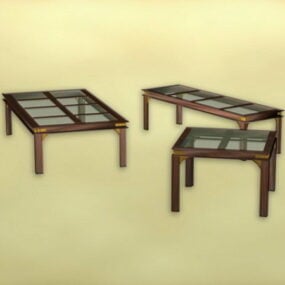 Set Chinese Antique Tea Table Furniture 3d model