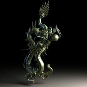 Modello 3d della statua del drago di bronzo cinese